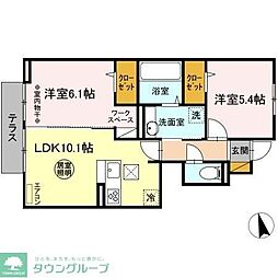ジュモンターニュ 1階2LDKの間取り