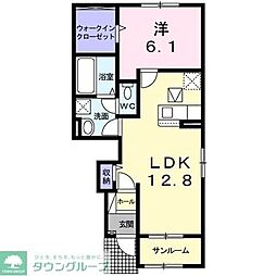オーチャードＤ 1階1LDKの間取り