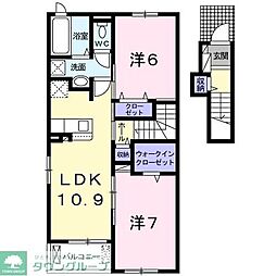 カーム 2階2LDKの間取り
