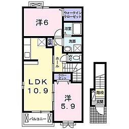JR成田線 湖北駅 徒歩23分の賃貸アパート 2階2LDKの間取り