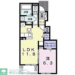 グランディル 1階1LDKの間取り