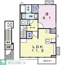 アヴァン新守谷II 2階1LDKの間取り