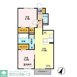 キャトルセゾン　Ｇ 1階2LDKの間取り