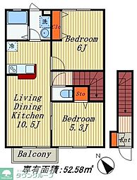 東武野田線 鎌ケ谷駅 徒歩7分の賃貸アパート 2階2LDKの間取り