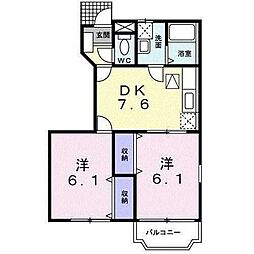 関東鉄道常総線 戸頭駅 徒歩25分の賃貸アパート 1階2DKの間取り