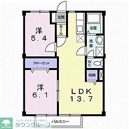 アジュールＣ 2階2LDKの間取り