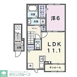 ツリーベルヒルズ 2階1LDKの間取り