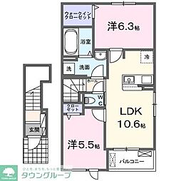 ヤングウッズ柏の葉II 2階2LDKの間取り