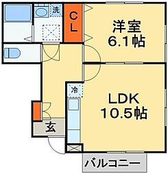 アムールスラジュマン 1LDKの間取図画像