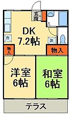 ハイホーム鈴木B棟 2DKの間取図画像