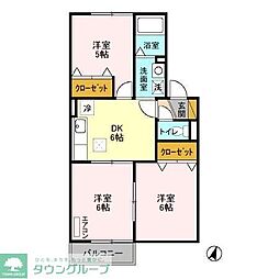 ピュアタウン南逆井B棟 3DKの間取図画像