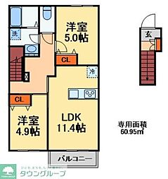 松戸市八ケ崎2丁目アパート 2LDKの間取図画像