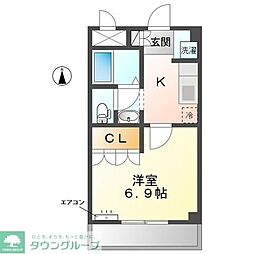 メルヴェール 1Kの間取図画像