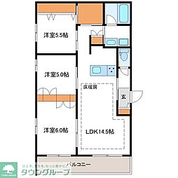 東急田園都市線 梶が谷駅 徒歩18分の賃貸マンション 2階3LDKの間取り