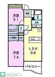 京王相模原線 稲城駅 徒歩15分の賃貸マンション 3階2LDKの間取り