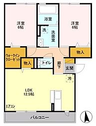 JR南武線 矢野口駅 徒歩5分の賃貸アパート 1階2LDKの間取り