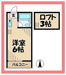 京王相模原線 京王稲田堤駅 徒歩10分の賃貸アパート 2階ワンルームの間取り