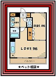 京王相模原線 稲城駅 徒歩17分の賃貸マンション 2階1LDKの間取り