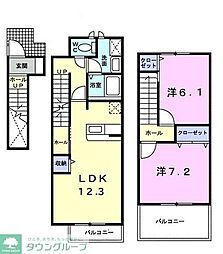 小田急小田原線 鶴川駅 徒歩11分の賃貸アパート 2階2LDKの間取り