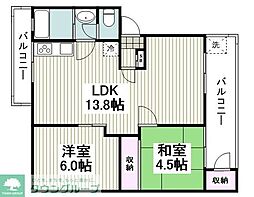 小田急小田原線 新百合ヶ丘駅 バス9分 台原下車 徒歩2分の賃貸マンション 2階2LDKの間取り