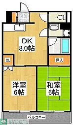 JR南武線 稲田堤駅 徒歩5分の賃貸マンション 3階2DKの間取り