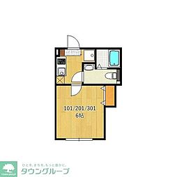 小田急小田原線 読売ランド前駅 徒歩1分の賃貸アパート 3階1Kの間取り