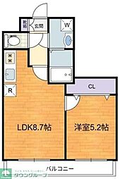 JR南武線 稲田堤駅 徒歩6分の賃貸マンション 2階1LDKの間取り