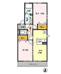 サンパティークメゾン南生田B 2DKの間取図画像