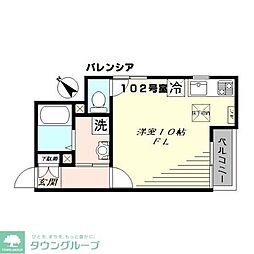 バレンシア 1階ワンルームの間取り