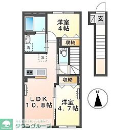 エスト　ガーデニア 2階2LDKの間取り