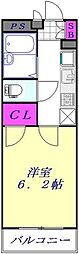 レオパレスパタータIII 2階1Kの間取り