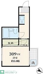 ライブコア川口27 3階1Kの間取り