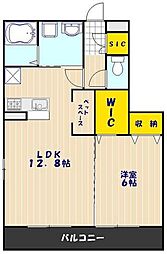 リモージュ新郷 2階1LDKの間取り