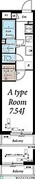 ヴィラ見沼代親水公園 2階1Kの間取り