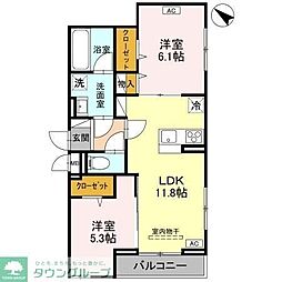 クレール・メゾン 2LDKの間取図画像