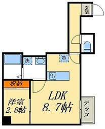 コンフォール川口 1LDKの間取図画像