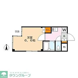 蕨ヒルズE 1Kの間取図画像