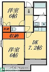 シティーハイムM 2DKの間取図画像