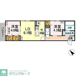 京成本線 お花茶屋駅 徒歩17分の賃貸アパート 2階2LDKの間取り