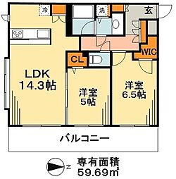 プラザハウス 2階2LDKの間取り