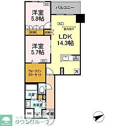 サンジョイアゼロ 7階2LDKの間取り