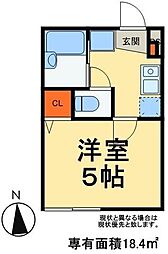 エトワールはつみ 2階1Kの間取り