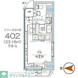 リフィオ浅草橋 4階ワンルームの間取り