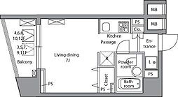 レジディア神田岩本町 4階ワンルームの間取り