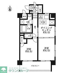 東京メトロ東西線 葛西駅 徒歩11分の賃貸マンション 2階2DKの間取り