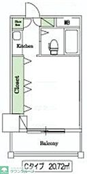 グリーンホーム東京 7階ワンルームの間取り