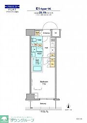 プラウドフラット菊川 1階1Kの間取り