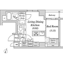 レジディア神田 6階1LDKの間取り