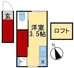 北総鉄道 新柴又駅 徒歩3分の賃貸アパート 2階ワンルームの間取り