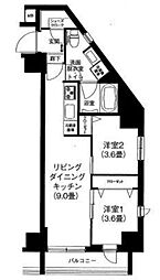 東京メトロ銀座線 浅草駅 徒歩12分の賃貸マンション 6階2LDKの間取り